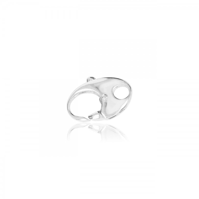CHIUSURA MICROFUSA OVALE CON PALLINA CENTRALE IN ORO BIANCO RODIATO 18 KT