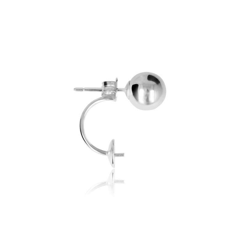 DOUBLE EARRING WITH BEAD AND PEARL CAP IN WHITE GOLD WITH RHODIUM TREATMENT 18KT