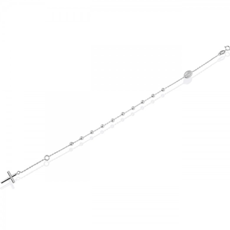 ROSARY BRACELET WITH CROSS PENDANT IN WHITE GOLD WITH RHODIUM TREATMENT 18 KT
