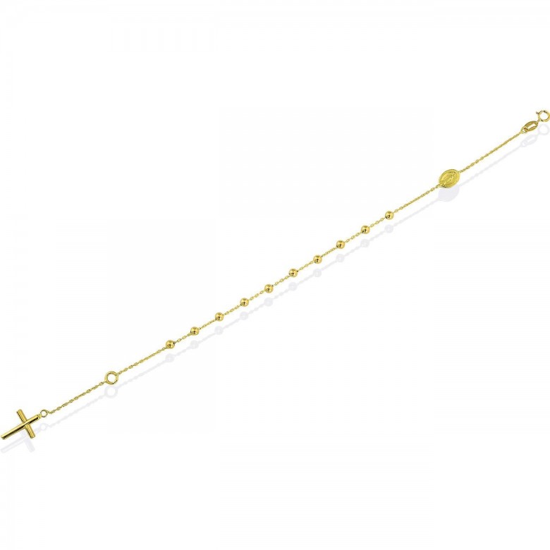 ROSARY BRACELET WITH CROSS PENDANT IN YELLOW GOLD 18 KT