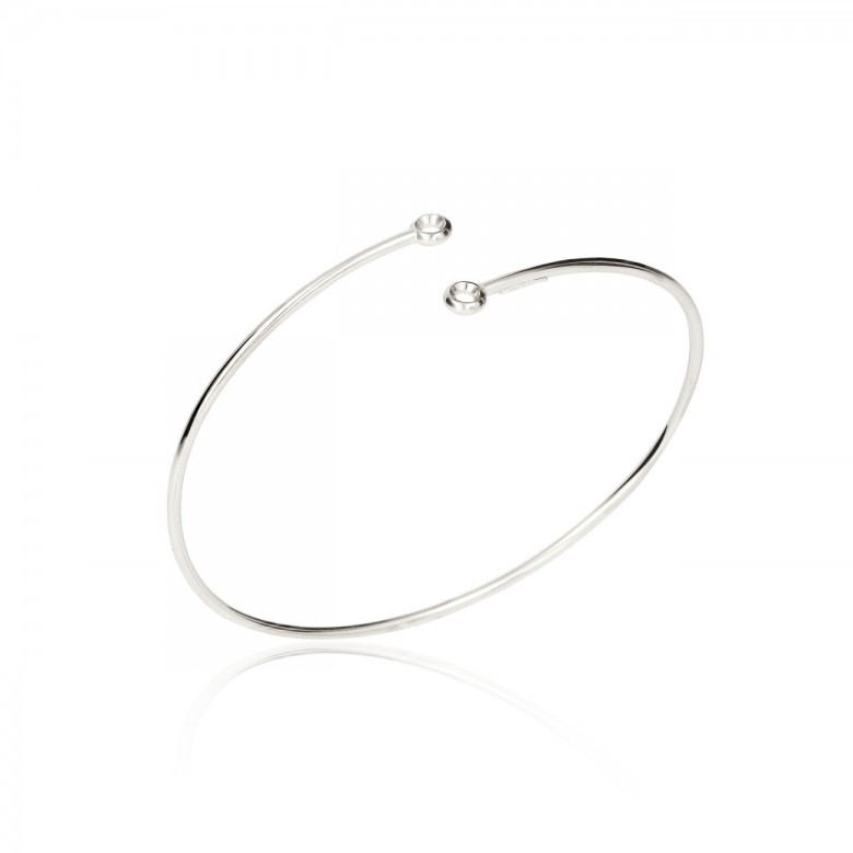 BRACCIALE CONTRARIE' A CANNA CON 2 CASTONI ROTONDI IN ORO BIANCO 18 KT