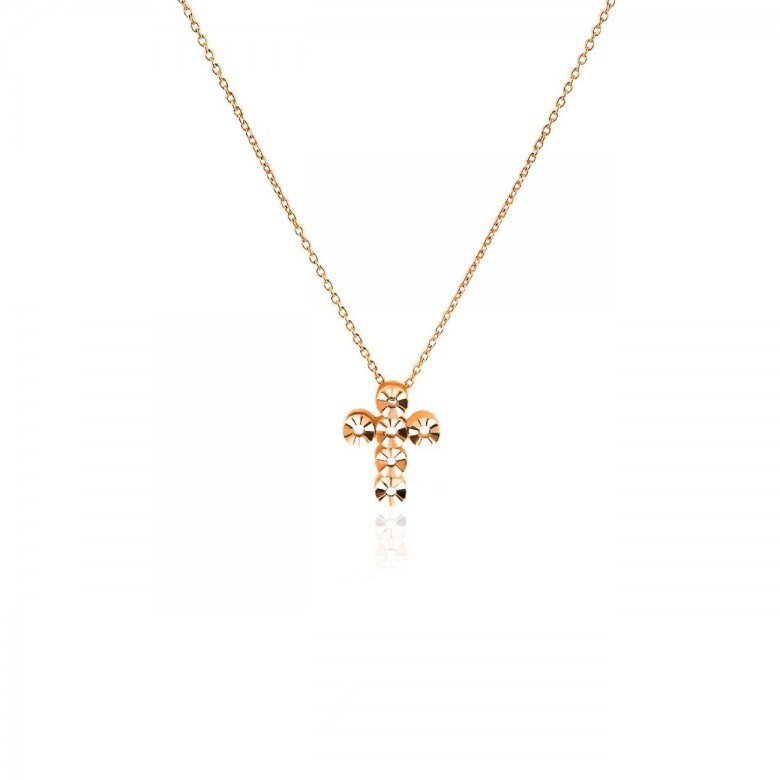 SETTINGS CROSS NECKLACE WITH D-CUT ROUND HEADS IN RED GOLD 18 KT