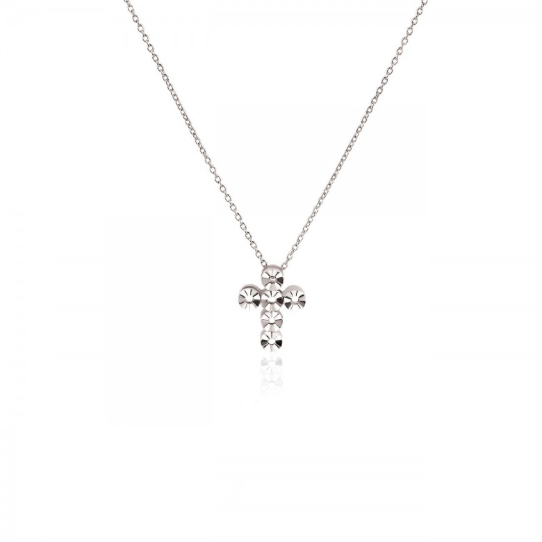 SETTINGS CROSS NECKLACE WITH D-CUT ROUND HEADS IN WHITE GOLD 18 KT