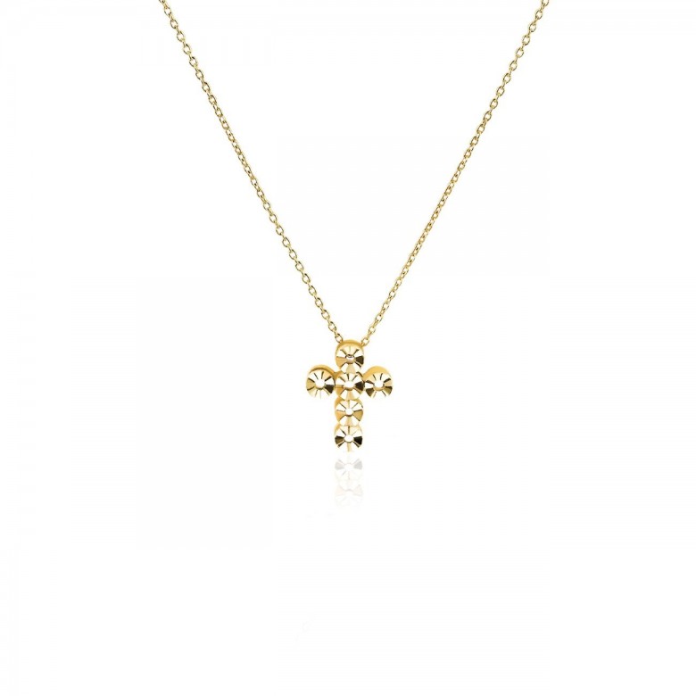 SETTINGS CROSS NECKLACE WITH D-CUT ROUND HEADS IN YELLOW GOLD 18 KT
