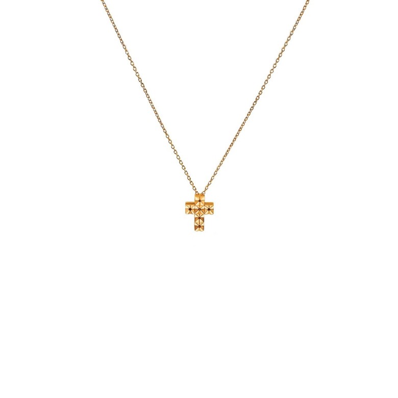 COLLANA CON CROCE A CASTONI QUADRI DIAMANTATI IN ORO ROSSO 18 KT