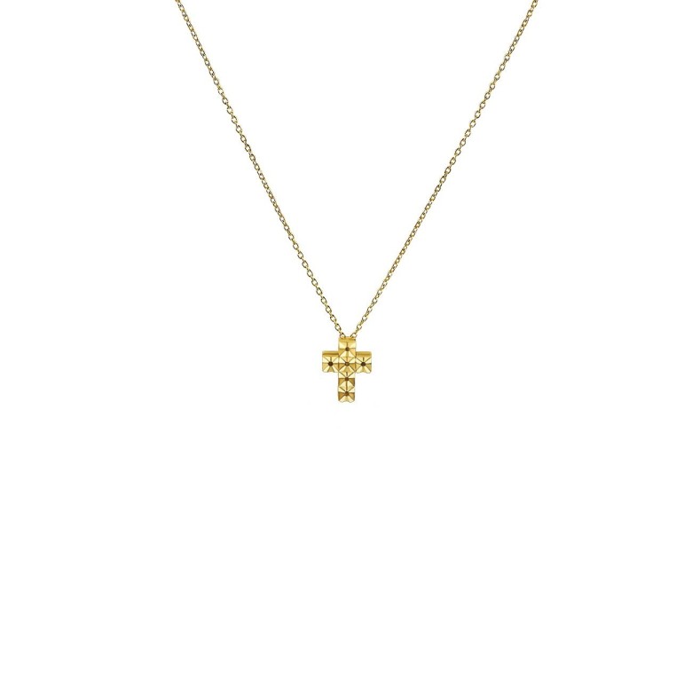COLLANA CON CROCE A CASTONI QUADRI DIAMANTATI IN ORO GIALLO 18 KT